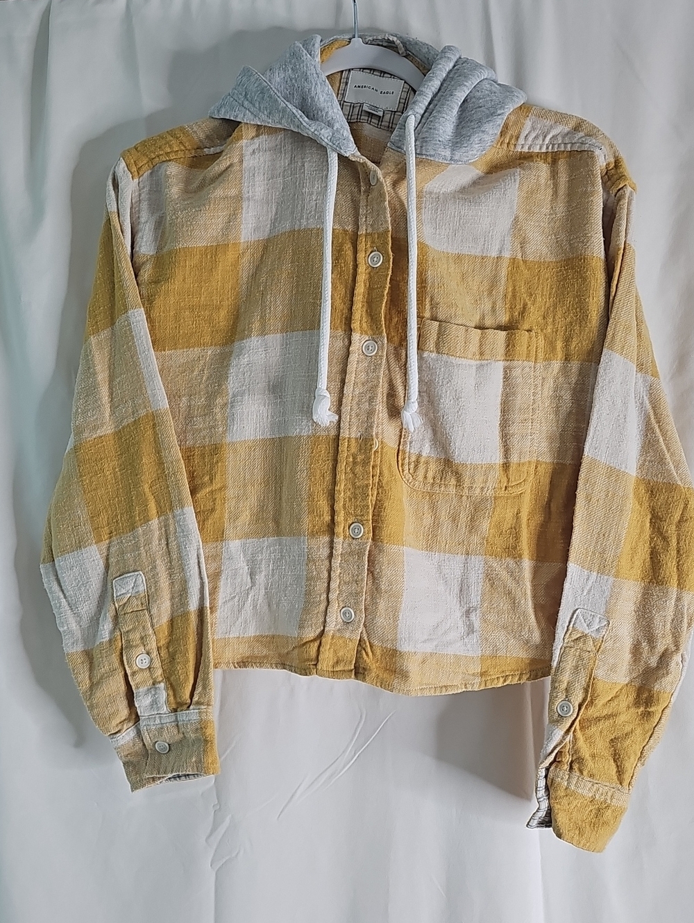 American Eagle Cream Plaid Shirt Jacket with Tan Accents